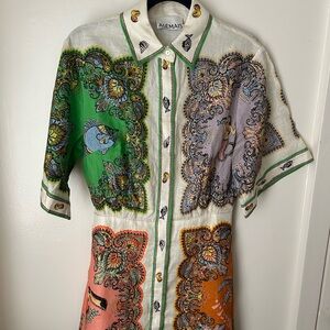Alémais Cream Shirt Dress with Multicolor Paisley Motifs